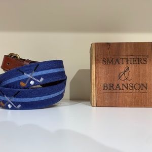 Crossed Golf Clubs Needlepoint Belt by Smathers and Branson, NWT - NO BOX